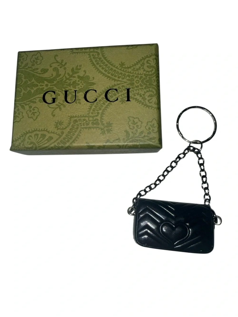 Mini Black Quilted Bag Charm Gold Tone Chain Purse Keychain